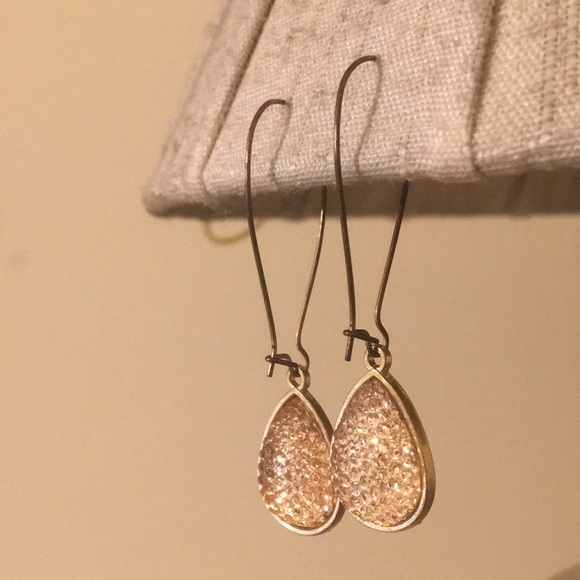 Gold Faux Druzy/Crystal Drop Earrings - Picture 2 of 2